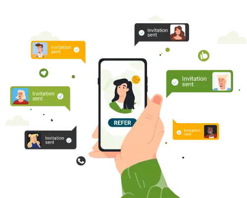 an_illustration_of_a_hand_holding_a_smartphone_with_various_social_media_invitation_notifications_around_it An illustration of a hand holding a smartphone with various social media invitation notifications around it.