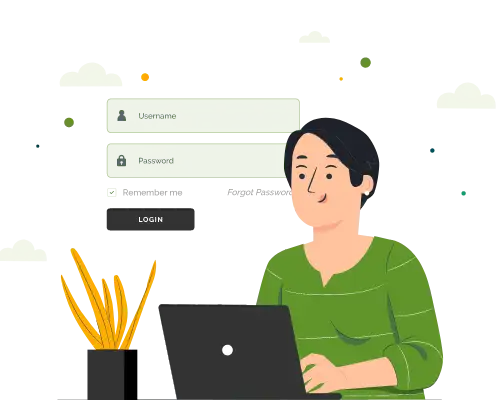 an_illustration_of_a_person_logging_into_a_website_on_a_laptop_with_fields_for_username_and_password An illustration of a person logging into a website on a laptop, with fields for username and password.